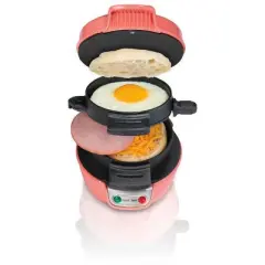 Hamilton Beach Sandwich Coral 25483: Nonstick Breakfast & Egg Maker, Dishwasher-Safe, 600W, Metal Griddle, 1-Year Warranty
