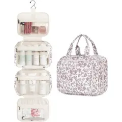 Narwey Hanging Floral Toiletry Bag for Women Travel Makeup Bag
