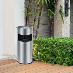 Commercial Indoor Outdoor Trash Can, Stainless Steel Square Garbage Can with Removable Inner Bucket and Ashtray