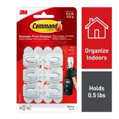 Command 12pk Damage Free Mini Hooks White: Adhesive Plastic Hooks for Stockings & Lights, 0.5 lb Capacity, 6 Pack