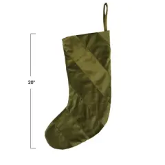 Storied Home Fabric Velvet Striped Stocking, Green