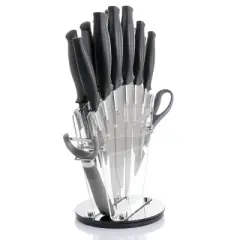 Gibson Soho Lounge 16 Piece Stainless Steel Cutlery Knife Set in Black With Acrylic Stand