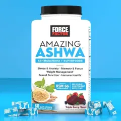 Force Factor Amazing Ashwa Dietary Supplements Soft Chews - Triple Berry - 60ct