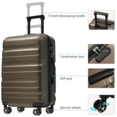 Syemin Luggage 28" Luggage, Hardshell ABS Suitcase with Spinner Wheels Lightweight Durable Large Capacity Travel Luggage, Brown, 19.7"*11.8"*30.3"