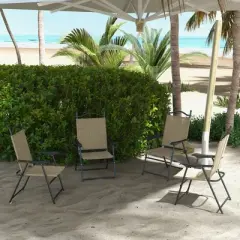 Outsunny Folding Patio Chairs, Set of 4 Sports Chairs for Adults, Camping Chairs with Armrests, Breathable Mesh Fabric Seat for Lawn