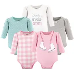 Little Treasure Baby Girl Cotton Long-Sleeve Bodysuits 5pk, Ice Skates