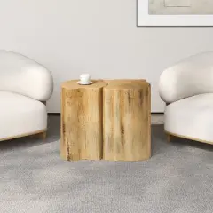 2-in-1 Irregular MGO End Table, Split Design, Small Space Friendly,Indoor Outdoor Use,Natural Color