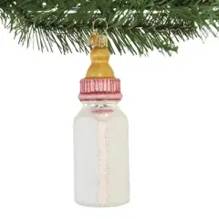 Old World Christmas Girl Baby Bottle  -  One Ornament 4 Inches -  Long Lasting Keepsake  -  32498  -  Glass  -  White