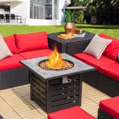 Tangkula 32&rdquo;Propane Fire Pit Table Square Tabletop Auto-Ignition W/ Rain Cover Lava Rocks