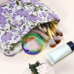 Unique Bargains Travel Canvas Floral Zipper-Closure Purple 1 Pc