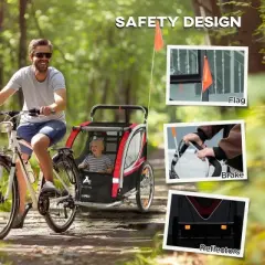 2-in-1 Kids Bike Trailer and Stroller with 2 Seats Folding Design for Outdoor Walk or Ride-3irtyhousy