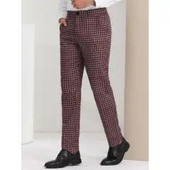 Lars Amadeus Men's Business Plaid Lightweight Regular Fit Flat Front Checked Pants