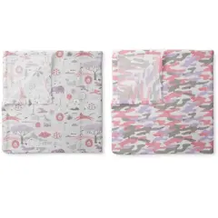 Jungle Safari Girls Lilac/Coral 2 pack Muslin Swaddling Blanket