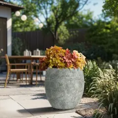 LuxenHome Round Cement Planter &ndash; Rustic Gray Pot with Drainage Hole & Plug for Indoor/Outdoor Plants