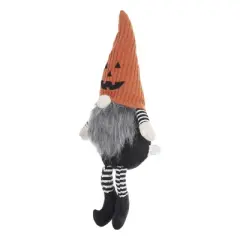 Gulches 8.3x4.7x23.5" Fabric Sitting Gnome with Orange Knit Hat, Halloween Decor