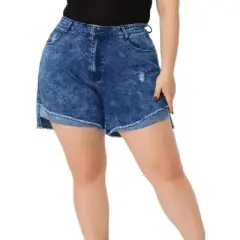 Agnes Orinda Women's Plus Size High Rise Fashion Denim Roll-Up Stretched Ripped Jean Shorts