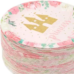Sparkle and Bash 80Pcs Pink Princess Castle Design Disposable Paper Plates 7" for Birthday Party Supplies