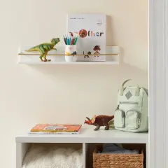 Kids' Wall Shelf White with Gold - Pillowfort&trade;: Floating Decorative MDF Wall Organizer, 24" Wide