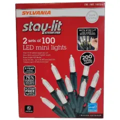 Sylvania Stay-Lit Platinum 2 set of 100 LED Mini Lights Pure White