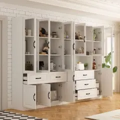 Famapy Large Combo Storage Cabinet Glass Doors  Modular Cabinets