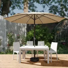 LeisureMod Sierra 9FT Outdoor Patio Market Umbrella with Tilt and Solar LED Lights, UV-Resistant Canopy for Backyard or Poolside