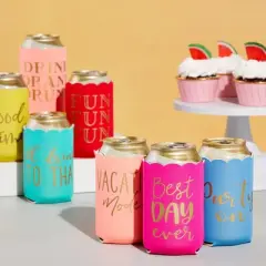 Blue Panda 12-Pack Scalloped Can Cooler Sleeve for Drinks - Girls Trip Gifts Favors for Birthday Party, Bachelorette, 2.5x4.2