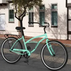 NAYSAYE 26 Inch Beach Cruiser Bike Steel Frame Single Speed Adult Bike for Relaxed Outdoor Rides, Green, 65.00"*25.00"*36.00"