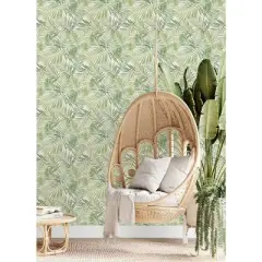 RoomMates Tropical Vibe Peel and Stick Wallpaper Green: Removable Vinyl Botanical Jungalow Contact, 30.8 Sq Ft Coverage