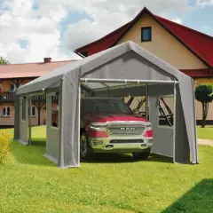 WhizMax 13' x 20' Carport & Party Tent, Heavy Duty Portable Garage Car Port Canopy with 4 Roll-up Doors & 4 Windows, Gray
