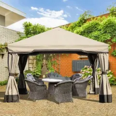 Patio Gazebo Aluminum Outdoor Tent Shelter Canopy with Privacy Curtain and Netting