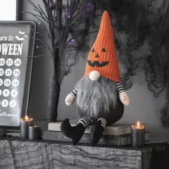 Whisen Fabric Sitting Gnome with Orange Knit Hat, Halloween Decoration - Black & Orange