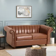 Glenmont Contemporary Channel Stitch Loveseat with Nailhead Trim - Christopher Knight Home