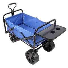 FURNIinspire Wheelbarrows And Lawn Carts Collapsible Garden, Beach Utility Cart With All-Terrain Wheels, Folding Wagon Cart, Blue, 39&ldquo;*20"*43"