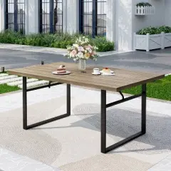 Captiva Designs 7pc Patio Dining Set Wood-look Rectangle Table & Cushioned Metal Chairs