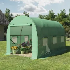 Walk In Greenhouse - 12ft x 7ft x 7ft Outdoor Green House with Vented Windows - Mesh-Reinforced Polyethylene Cover with Steel Frame by Home-Complete