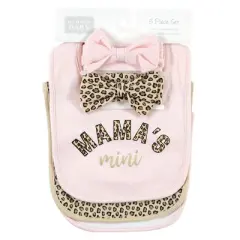 Hudson Baby Infant Girl Cotton Bib and Headband or Caps Set, Leopard Mamas Mini, One Size