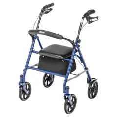 Drive Medical 4-Wheel Rollator - Fold-Up Removable Back, Adjustable Seat Height - Blue