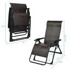 Costway 2PCS Patio Rattan Zero Gravity Lounge Chair Folding Recliner Adjustable Headrest