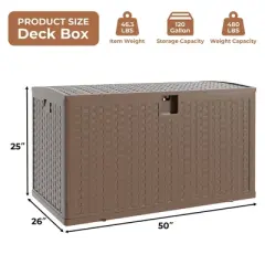 120 Gallon Outdoor Resin Deck Box, Waterproof & Lockable Storage Container, Large Patio Storage Bench, Brown