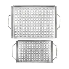 2pc Stainless Steel Grill Grid Set - Outset: Forged for Outdoor & Indoor Use, Dishwasher-Safe Cookware