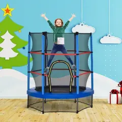 Outsunny &Phi;5FT Kids Trampoline with Enclosure Net Steel Frame Indoor Outdoor Round Bouncer Rebounder Age 3 to 6 Years Old