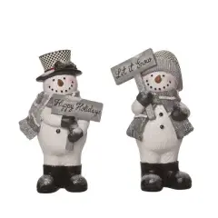 Transpac Gray Plaid Snowman Decor Set of 2 Christmas Home Decorations Resin Decorative Objects for Holiday Cheer