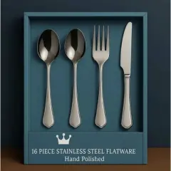 Boersma 16-Piece Luxury Premium Silverware Dinnerware Tableware With Forks, Knives, Spoons, And Teaspoons - Durable, And Rust-Resistant Cutlery