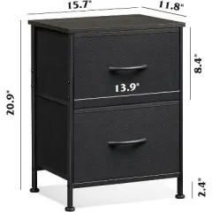 GALAXHERO Nightstand Set of 2, 2 Drawer Dresser for Bedroom, Bedside Furniture, Night Stand, End Table with Fabric Bins for Bedroom, Closet