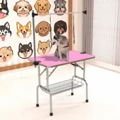 Gulches 42-Inch Foldable Pet Grooming Table for Pet Large Dogs and Cats with Adjustable Arm and Clamp - Pink