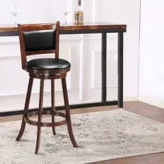 Costway 29'' Swivel Bar Height Stool Wooden Dining Chair PVC Upholstered Seat Espresso Panel back