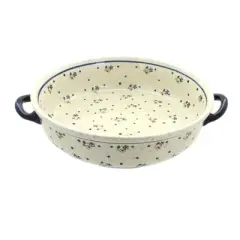 Blue Rose Polish Pottery 1455 Zaklady Round Casserole with Handles