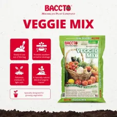 Michigan Peat Company BACCTO Veggie Mix with Peat Moss, Indoor Outdoor Organic Nutrients for Planting & Growing Vegetables, 40 Quart Bag