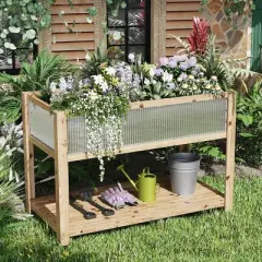 TROPOW Wooden Raised Garden for Patio, Bed Planter Box with Legs and Storage Shelf, Mobile Elevated Wood Planter