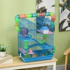Gulches 18" 5 - Tier Hamster Cage with Tubes, Tunnels, Water Bottle, Food Dish, Exercise Wheel - Blue, Ideal for Gerbils Too
